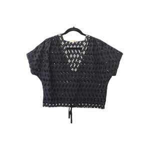 Lilla P Black Eyelet Boho Fairy Crop whimsogoth V-Neck Top Women’s S/M